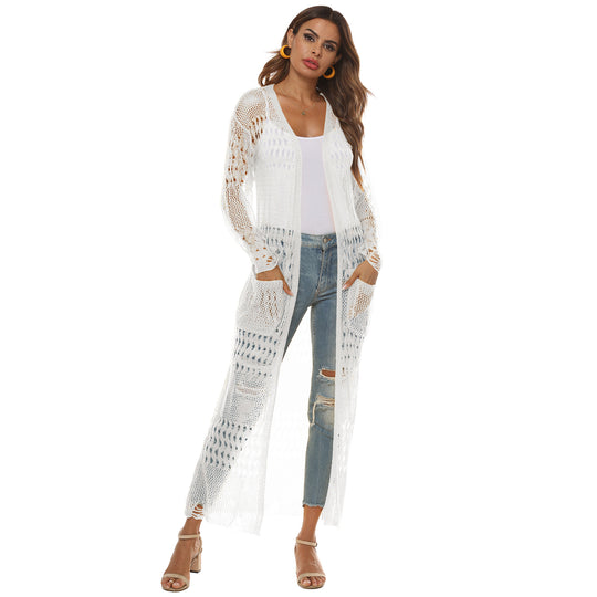 Damen luftiger Strickmantel mit durchbrochenem Design EB