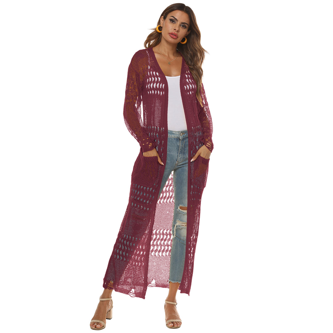 Damen luftiger Strickmantel mit durchbrochenem Design EB