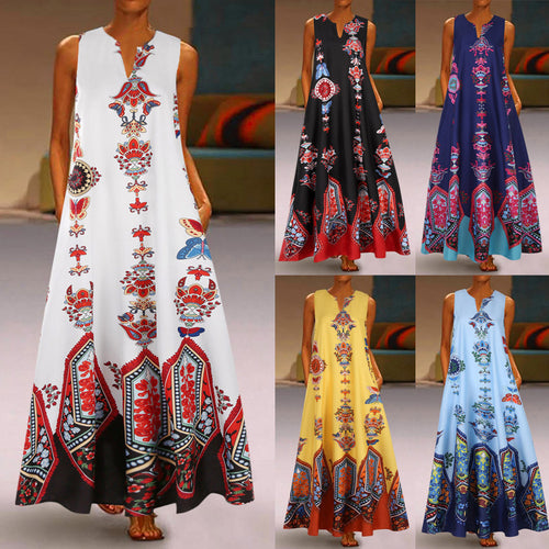 Damen Maxikleid mit floralem Design und schwingendem Saum EB
