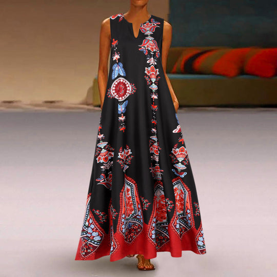 Damen Maxikleid mit floralem Design und schwingendem Saum EB