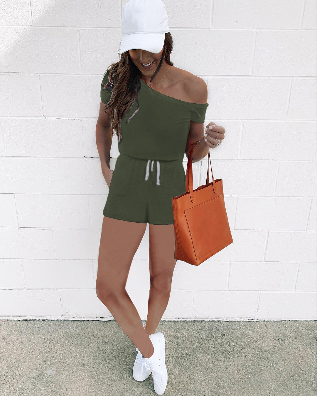 Damen lässiger Jumpsuit mit asymmetrischem Schnitt und praktischen Taschen EB