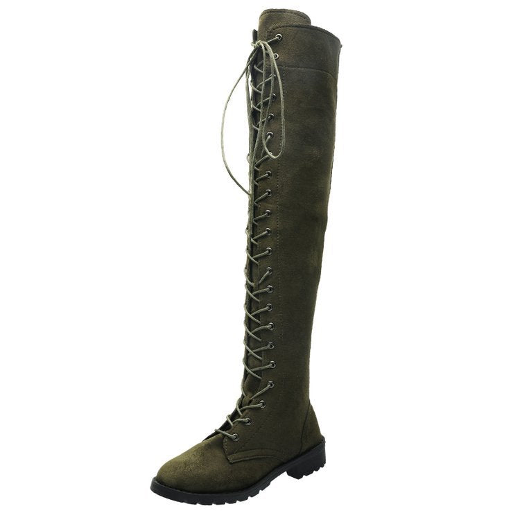 Damen Overknee-Stiefel mit modischer Schnürung und rutschfester Sohle EB