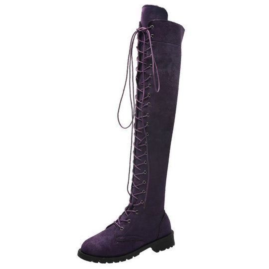 Damen Overknee-Stiefel mit modischer Schnürung und rutschfester Sohle EB