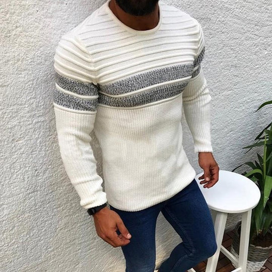 Herren Strickpullover mit strukturiertem Wellenmuster und modischem Farbdesign EB