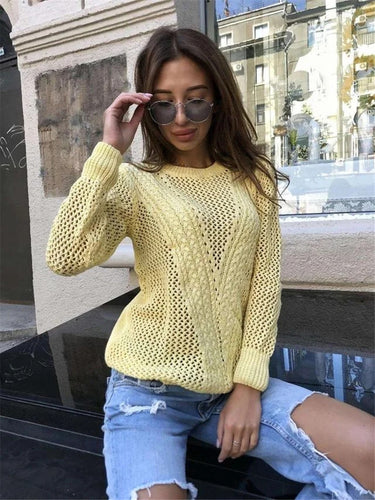 Damen luftiger Strickpullover mit modernen Netzmuster EB