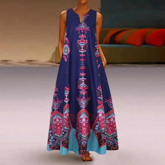 Damen Maxikleid mit floralem Design und schwingendem Saum EB