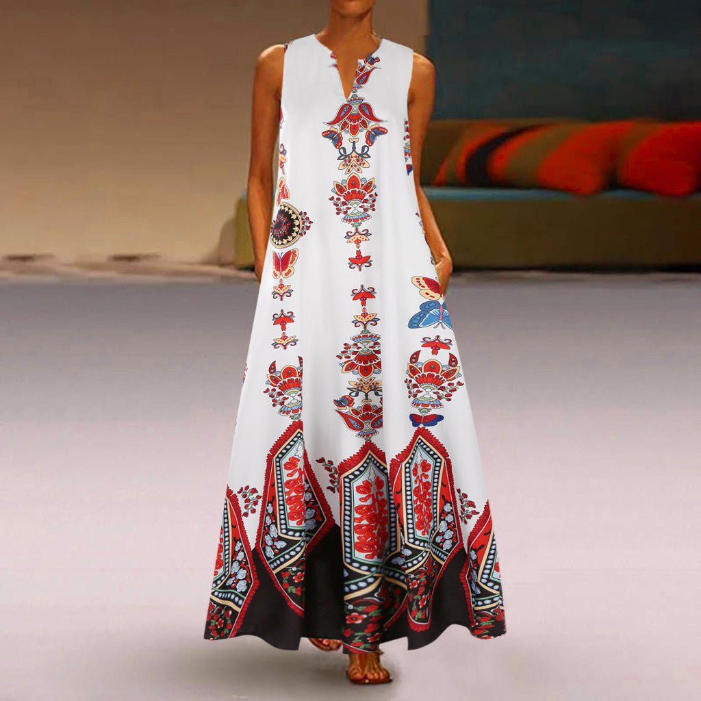 Damen Maxikleid mit floralem Design und schwingendem Saum EB