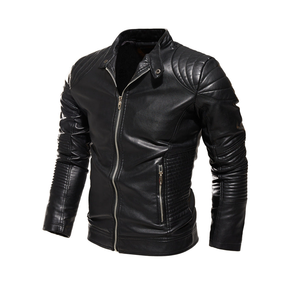 Herren Bikerjacke aus kunstvoll verarbeitetem mit markanten Steppdetails und praktischen Taschen EB