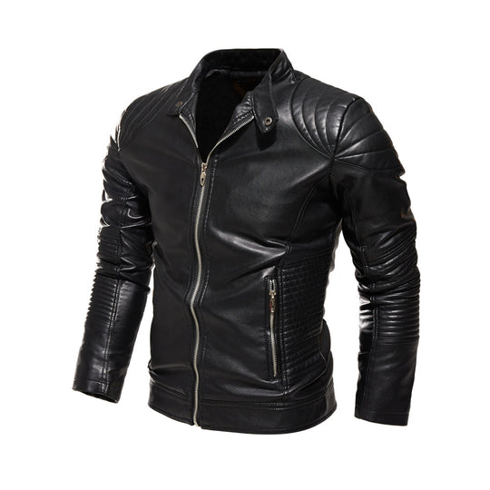 Herren Bikerjacke aus kunstvoll verarbeitetem mit markanten Steppdetails und praktischen Taschen EB