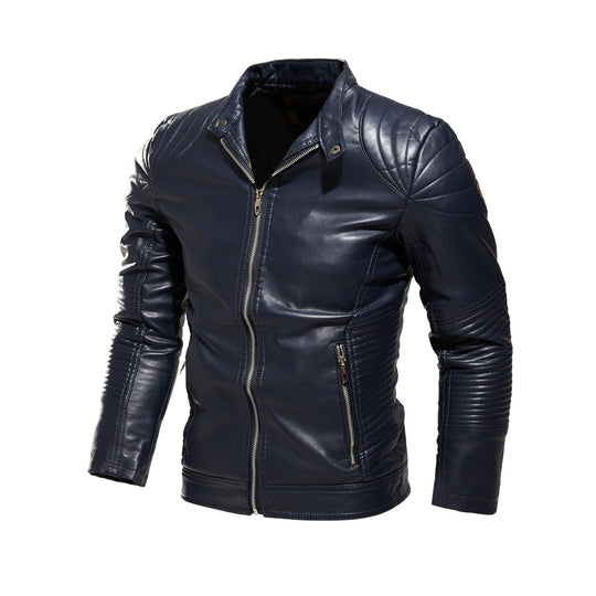 Herren Bikerjacke aus kunstvoll verarbeitetem mit markanten Steppdetails und praktischen Taschen EB