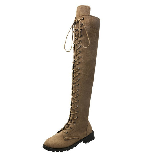 Damen Overknee-Stiefel mit modischer Schnürung und rutschfester Sohle EB