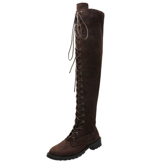 Damen Overknee-Stiefel mit modischer Schnürung und rutschfester Sohle EB