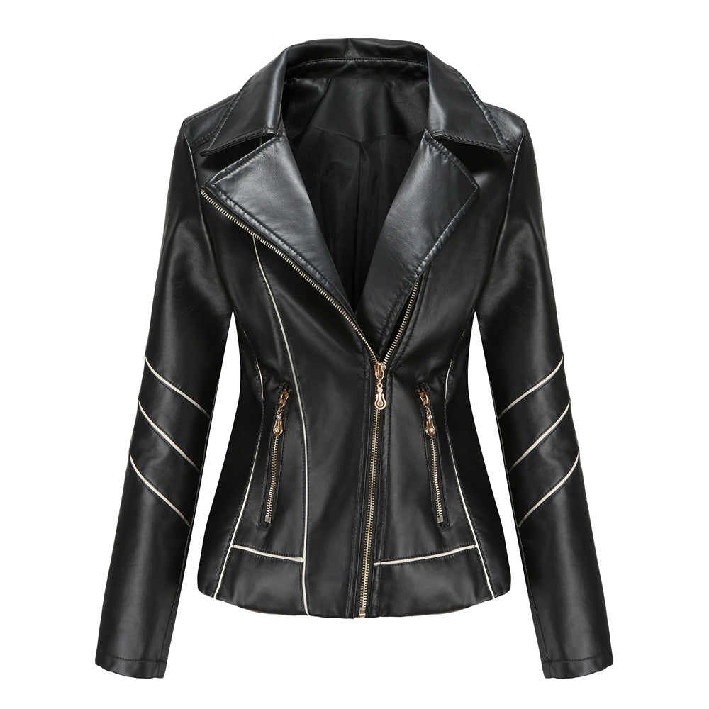 Damen modische Kunstlederjacke mit strukturiertem Design EB