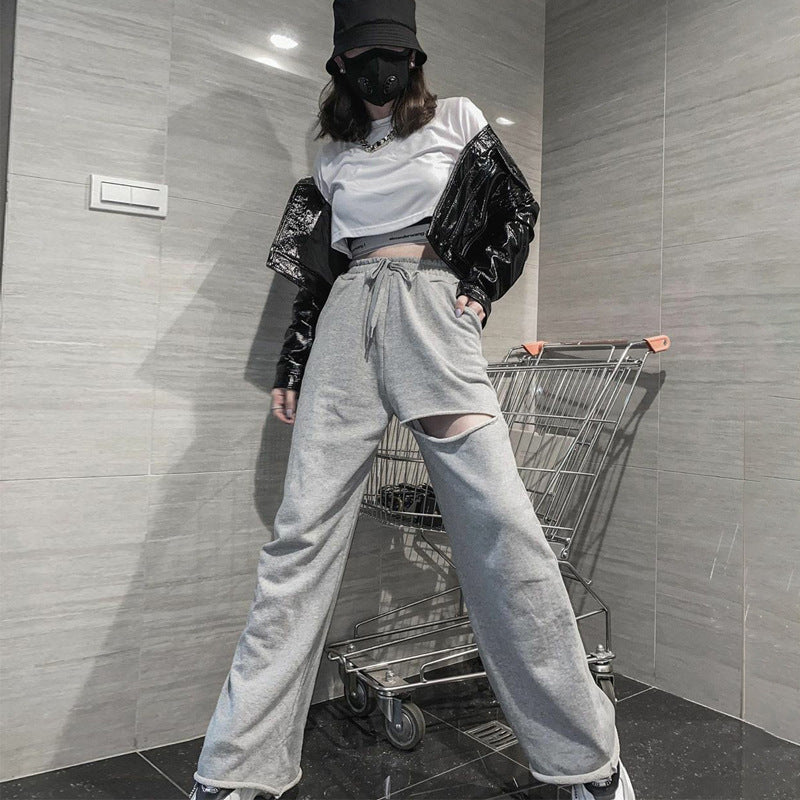 Damen Hochwertige Freizeithose mit modischen Riss-Details EB