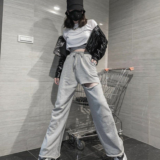Damen Hochwertige Freizeithose mit modischen Riss-Details EB