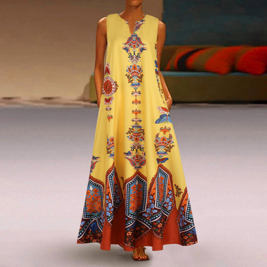 Damen Maxikleid mit floralem Design und schwingendem Saum EB