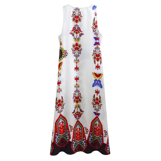 Damen Maxikleid mit floralem Design und schwingendem Saum EB