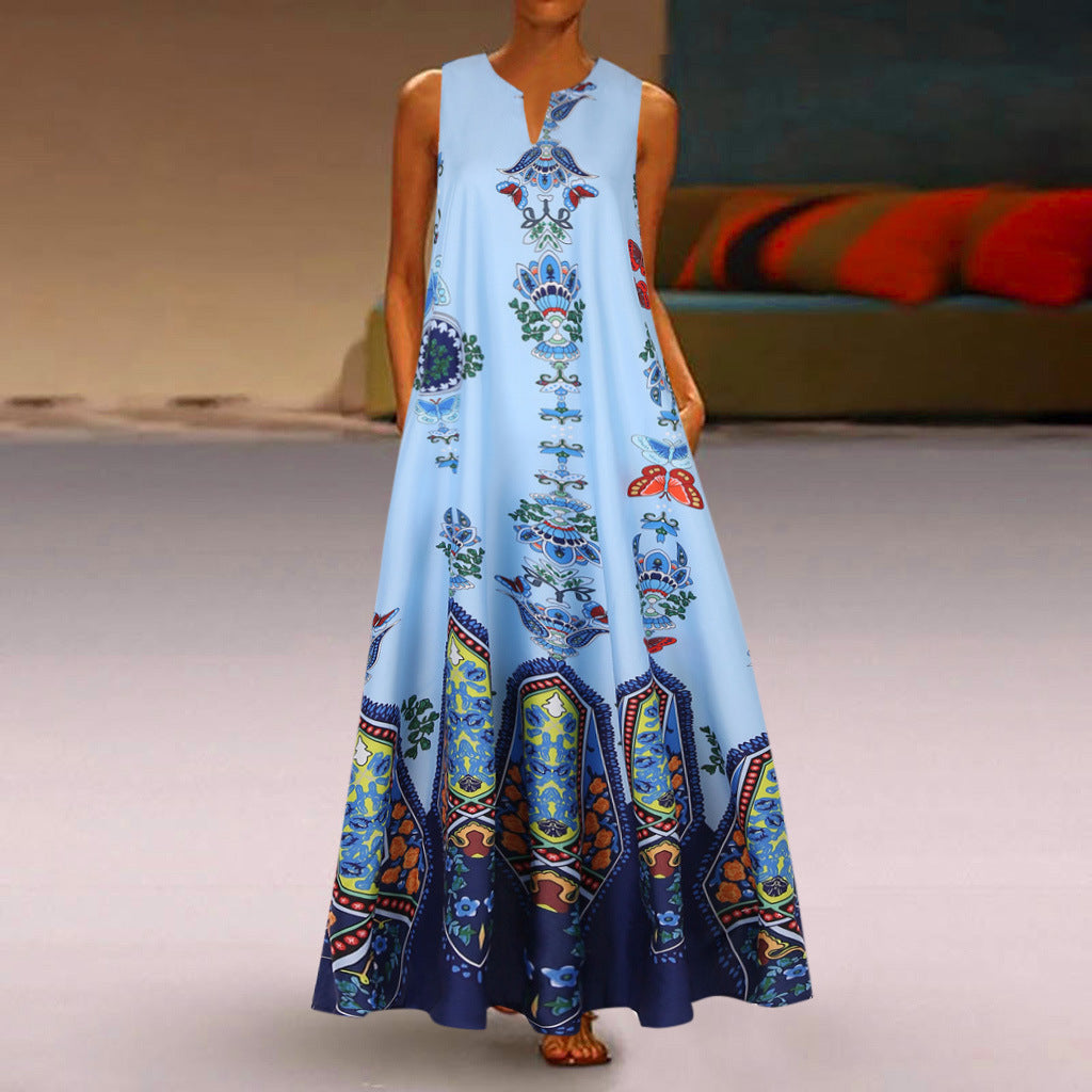 Damen Maxikleid mit floralem Design und schwingendem Saum EB