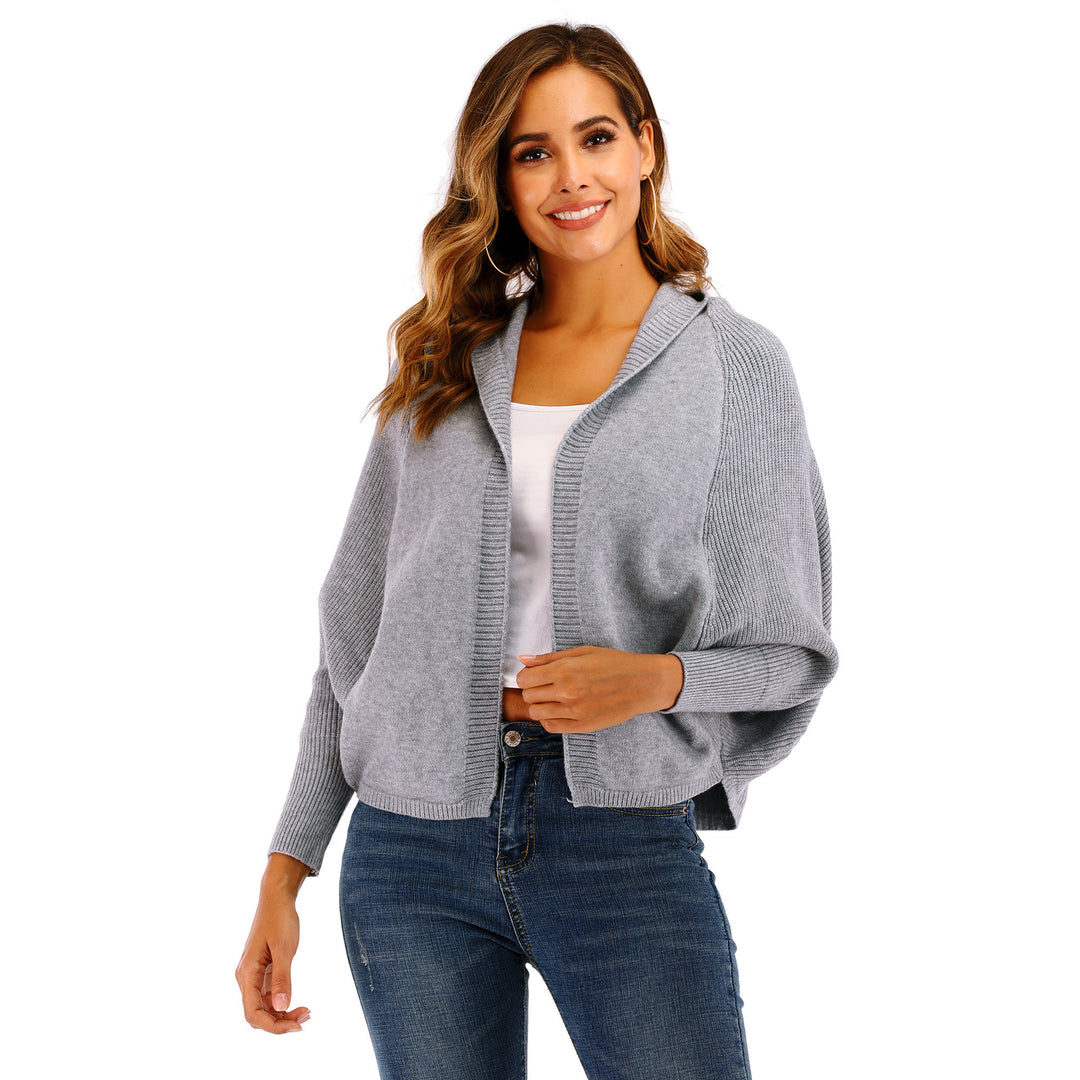 Damen lässige Strickjacke mit Kapuze und seitlichen Taschen EB