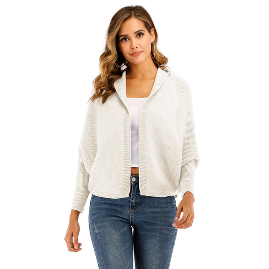 Damen lässige Strickjacke mit Kapuze und seitlichen Taschen EB