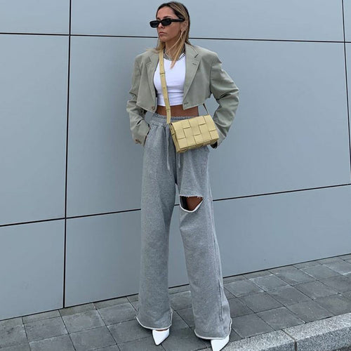 Damen Hochwertige Freizeithose mit modischen Riss-Details EB