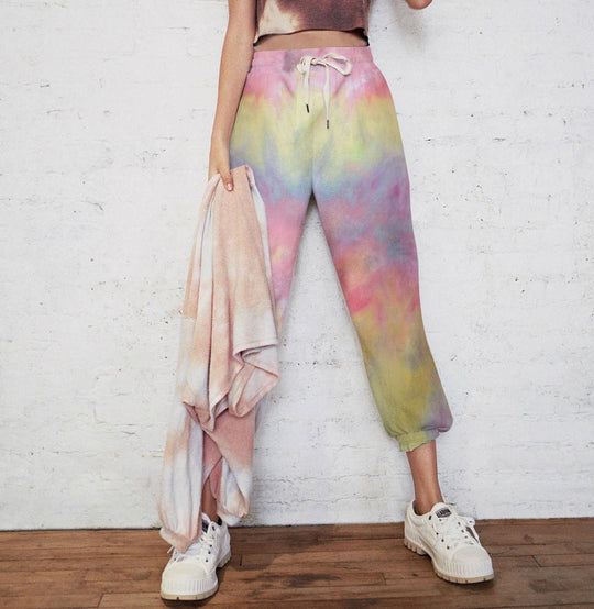 Damen lässige Tie-Dye Jogginghose mit elastischem Bund und seitlichen Taschen EB