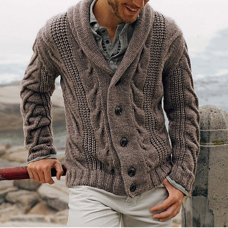 Herren Grobstrick Strickjacke mit Schalkragen und Knopfdetails EB