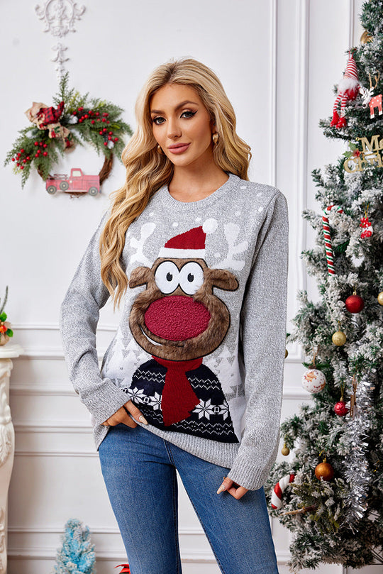EB | Weihnachts-Rentier-Stickerei Strickpullover