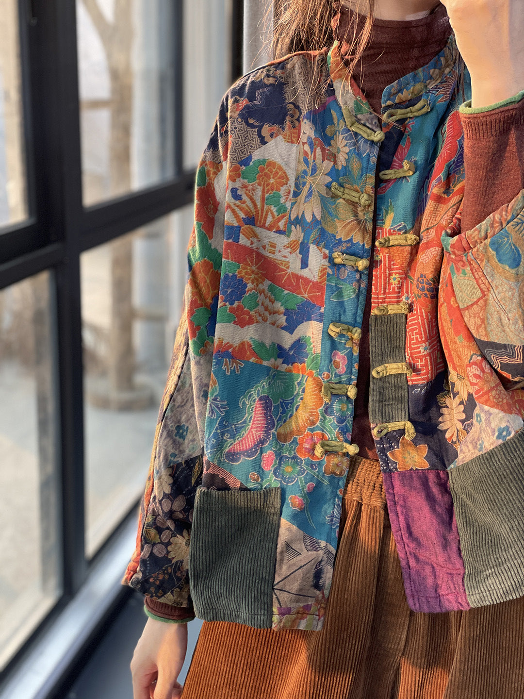 EB | Klassischer ethnischer Mantel mit Taschen für Frauen