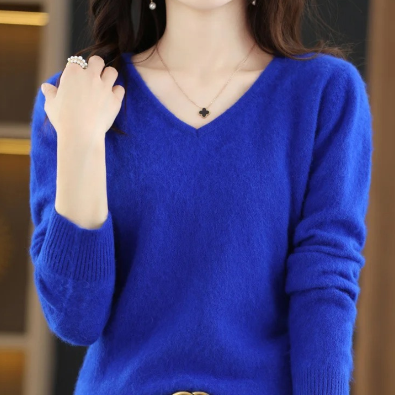 EB | Pullover Damen V-ausschnitt Leichter und Weicher Strickpullover