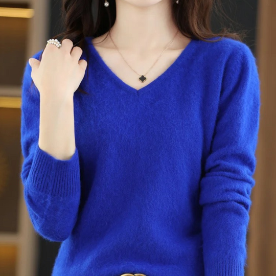 EB | Pullover Damen V-ausschnitt Leichter und Weicher Strickpullover
