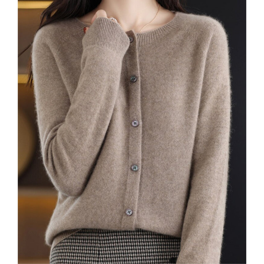 EB | Merinowolle Damen O-Ausschnitt gestrickte Strickjacke Pullover