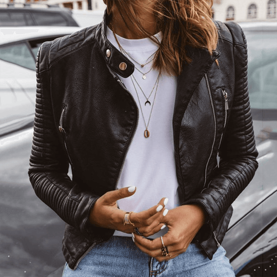 EB | Damen Slim Fit Stehkragen PU Jacke