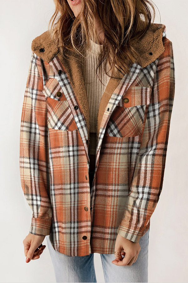 EB | Knopf Sherpa gefütterte Kapuzen-Flanelljacke