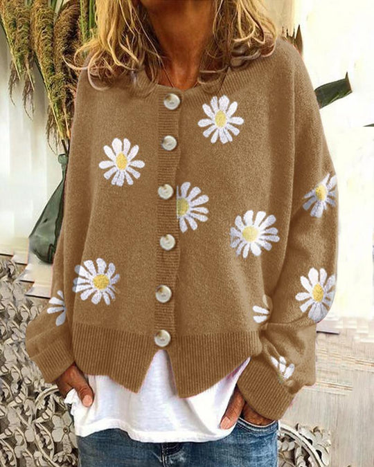 EB | Blumengemusterte Strickjacke Weich und Leicht Lässige Eleganz