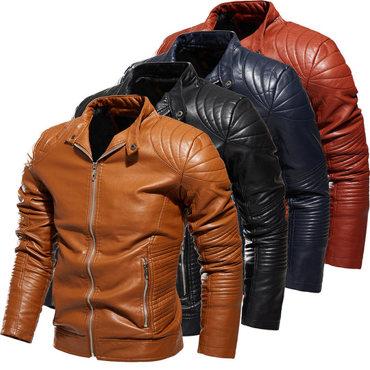 Herren Bikerjacke aus kunstvoll verarbeitetem mit markanten Steppdetails und praktischen Taschen EB