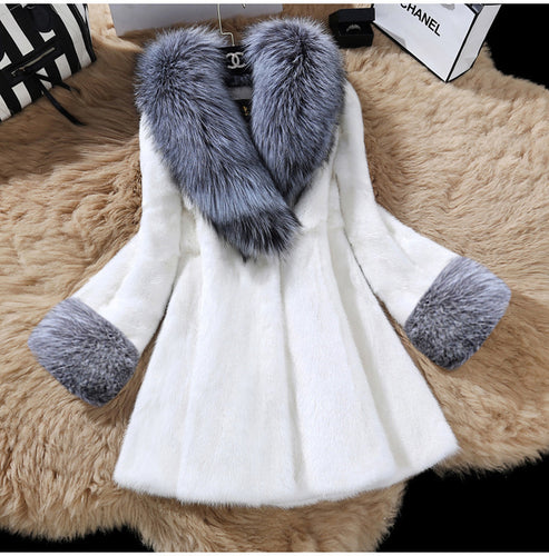 Damen Eleganter Kunstfellmantel mit luxuriösem Kragen EB