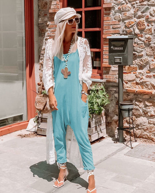 Damen Lässiger Jumpsuit mit elegantem Oberteil und praktischen Taschen EB