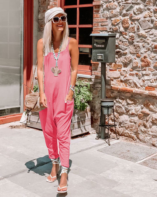Damen Lässiger Jumpsuit mit elegantem Oberteil und praktischen Taschen EB