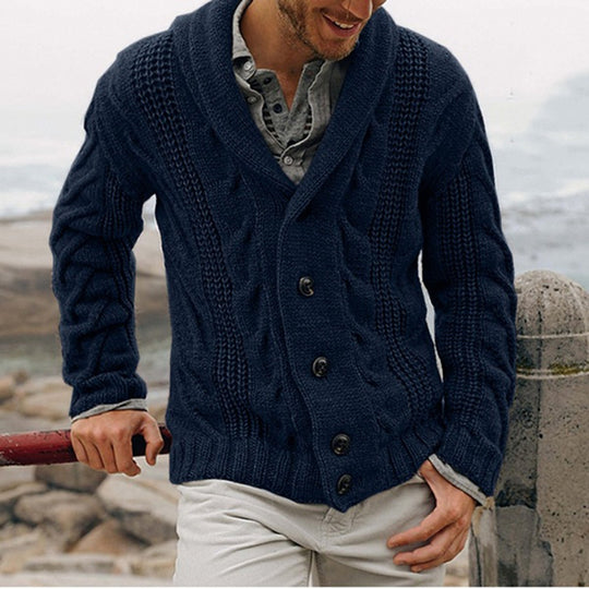 Herren Grobstrick Strickjacke mit Schalkragen und Knopfdetails EB