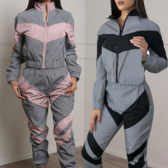 Damen Sportliches Jogginganzug mit kontrastierenden Farbakzenten und sportlichem Schnitt EB