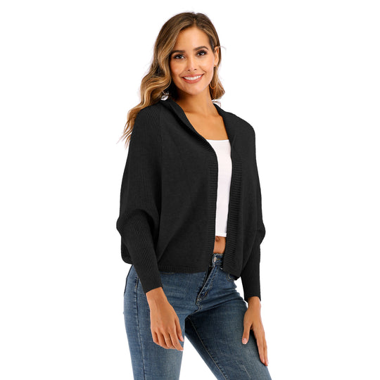 Damen lässige Strickjacke mit Kapuze und seitlichen Taschen EB