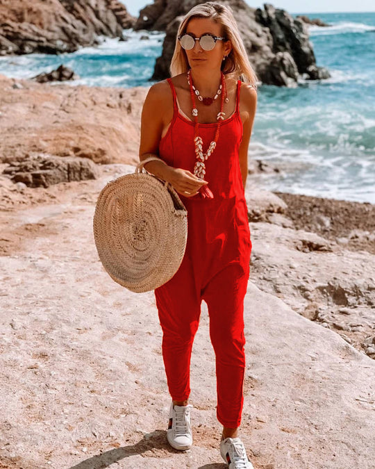 Damen Lässiger Jumpsuit mit elegantem Oberteil und praktischen Taschen EB