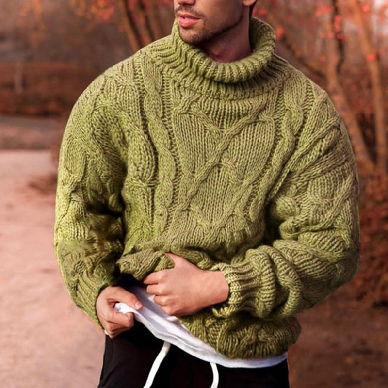 EB | Sweater Hoher Kragen Wolle Übergröße Passform Kabelstrick Design