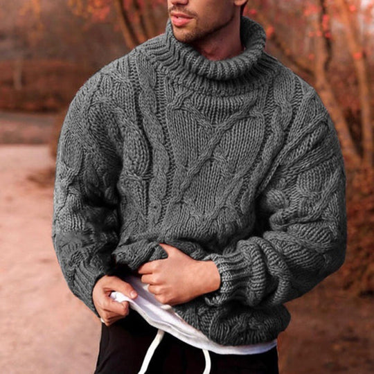 EB | Sweater Hoher Kragen Wolle Übergröße Passform Kabelstrick Design