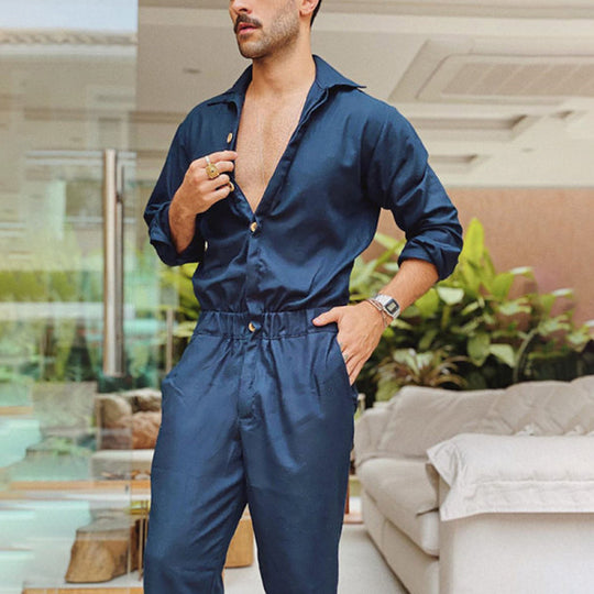 Herren Eleganter Overall mit praktischen Taschen und modischem Knopfdesign EB