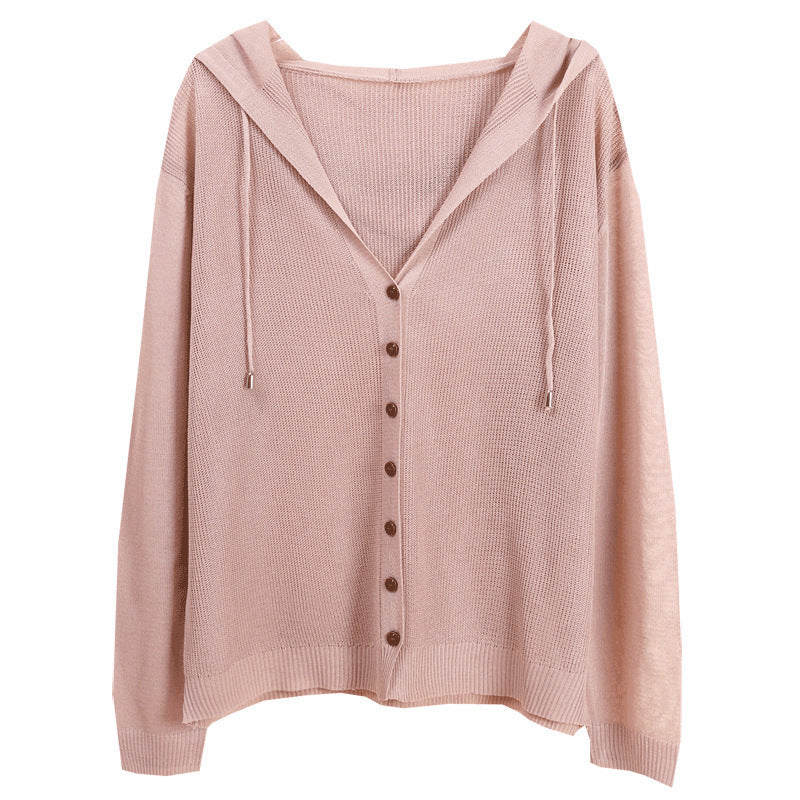 Damen Strickjacke mit Kapuze und eleganten Holzknöpfen EB