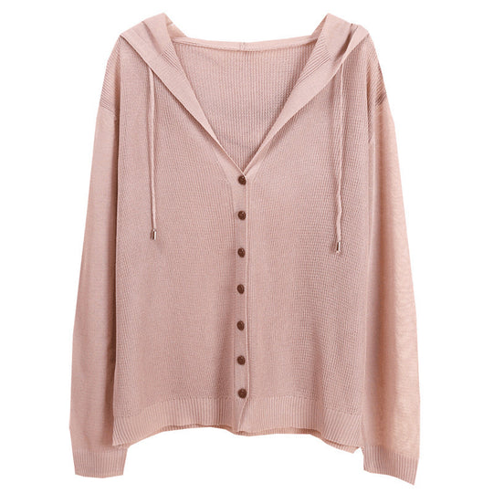 Damen Strickjacke mit Kapuze und eleganten Holzknöpfen EB