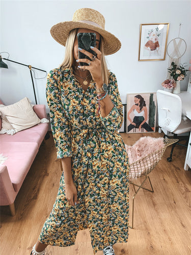 Damen Maxikleidl mit floralen Mustern und schickem Gürtel EB