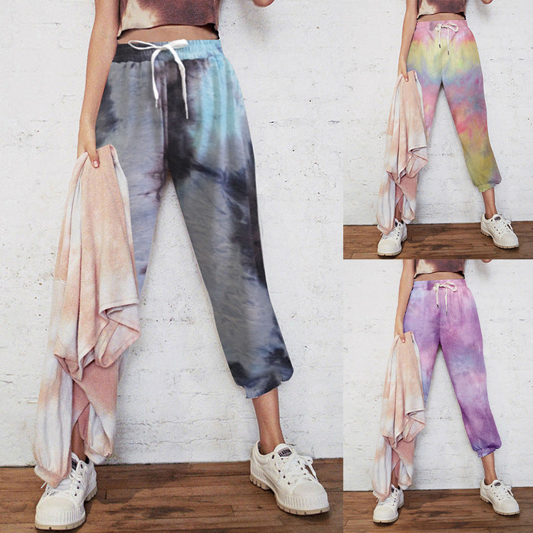 Damen lässige Tie-Dye Jogginghose mit elastischem Bund und seitlichen Taschen EB